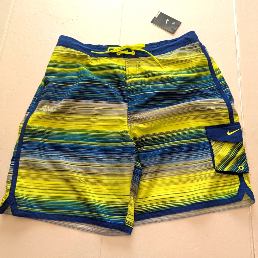 Nike Blue and Yellow Board Shorts Vibrant Swimwear